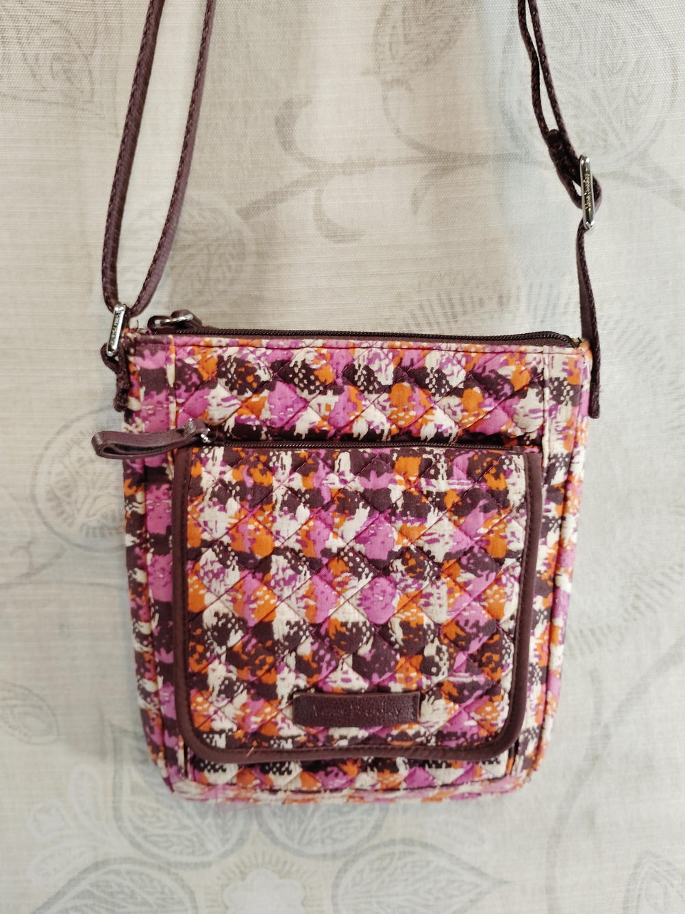 Vera Bradley Quilted Crossbody Bag in Pink Orange Brown Floral